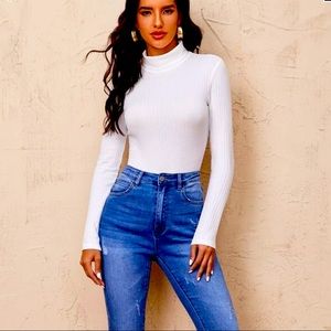 Turtle-Neck Body Suit - White